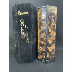 Mid-century Modern Kameyama Japan Pillar Candle Golden Leaves Black Diamond
